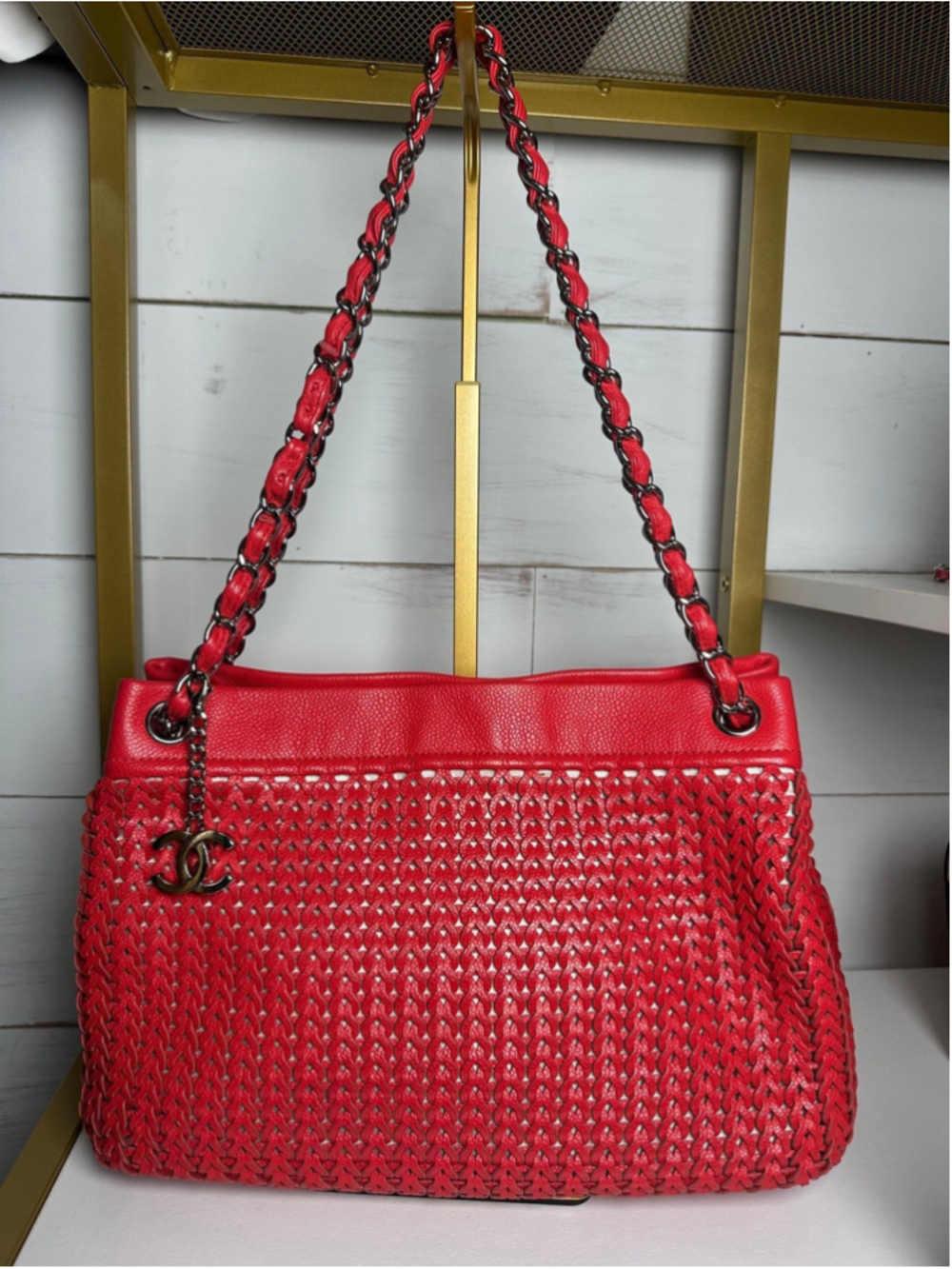 Chanel Woven Leather CC Charm Bag